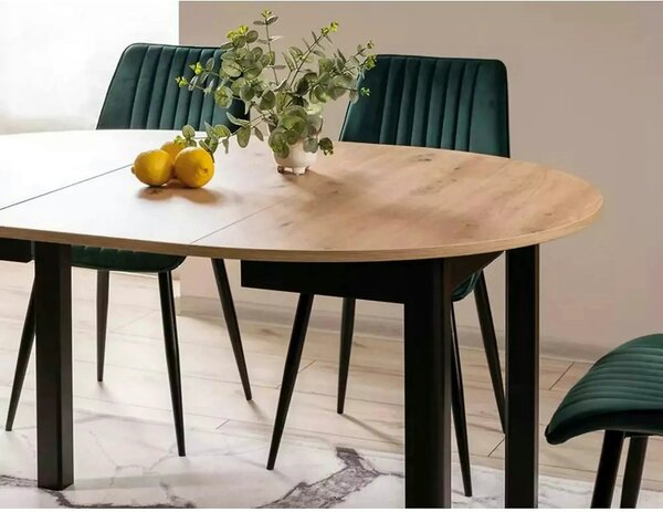 Masa extensibila DANTE, stejar artisan/negru mat, PAL laminat, 102/142