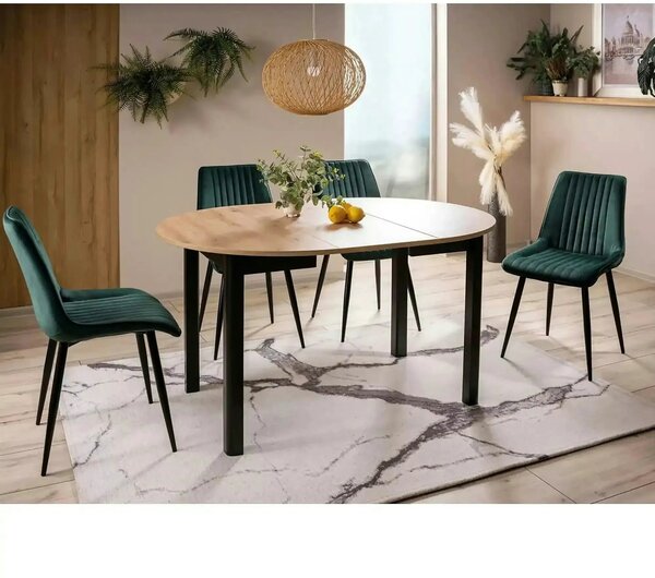 Masa extensibila DANTE, stejar artisan/negru mat, PAL laminat, 102/142
