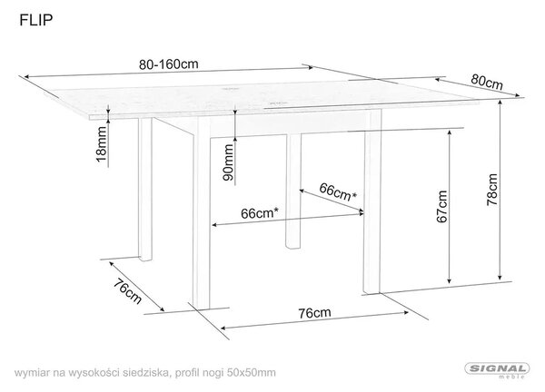 Masa extensibila FLIP, stejar artisan/negru, PAL laminat, 80/160x80x78