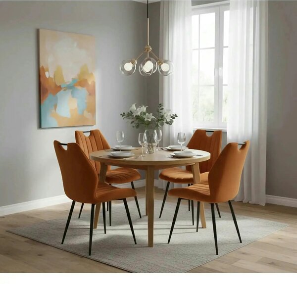 Scaun ARCO, caramiziu/negru, stofa catifelata/metal, 51x43x91 cm