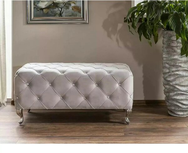 Taburet HESTIA, stofa catifelata gri deschis - Bluvel 03, 100x50x46 cm