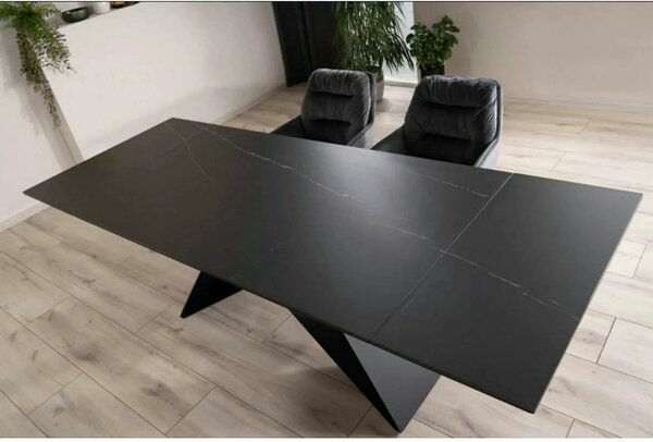 Masa extensibila WESTIN, negru, sticla/metal, 160-240x90x77 cm