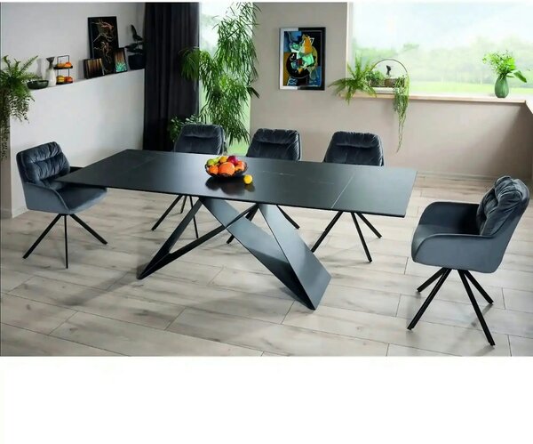 Masa extensibila WESTIN, negru, sticla/metal, 160-240x90x77 cm