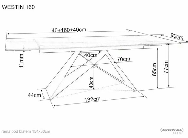 Masa extensibila WESTIN, negru, sticla/metal, 160-240x90x77 cm