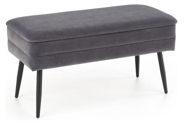 Bancuta VELVA, gri/negru, stofa catifelata/metal, cu spatiu pentru depozitare, 78x35x40 cm