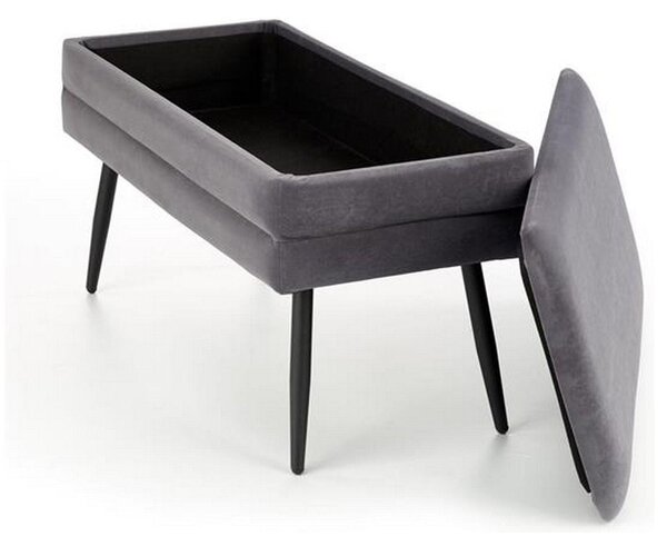 Bancuta VELVA, gri/negru, stofa catifelata/metal, cu spatiu pentru depozitare, 78x35x40 cm