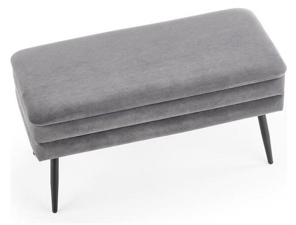 Bancuta VELVA, gri/negru, stofa catifelata/metal, cu spatiu pentru depozitare, 78x35x40 cm