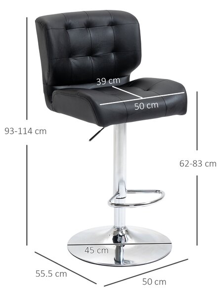 HOMCOM Set 2 Taburete de Bar Pivotante, Design Modern, Imitație Piele, 50x55,5x93-114 cm, Negru, Confortabil | Aosom Romania