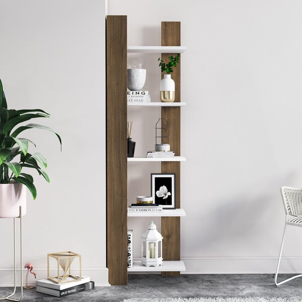 Biblioteca Reeta, Nuc - Alb, 45x26x160 cm