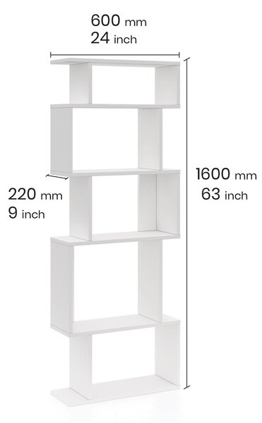 Biblioteca Piramide, Alb, 60 x 22 x 160 cm