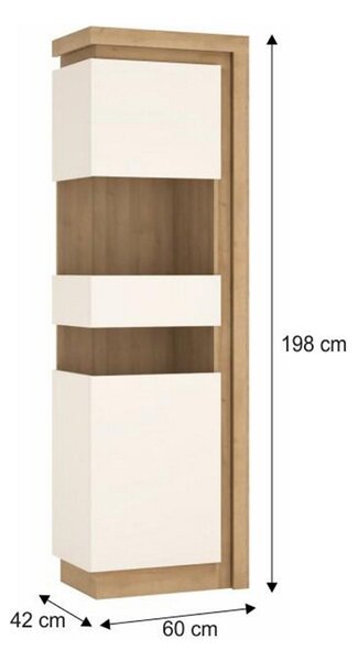 Vitrina living LEONARDO LYOV03L, PAL melaminat, stejar riviera/alb lucios, 60x42x198 cm, deschidere stanga