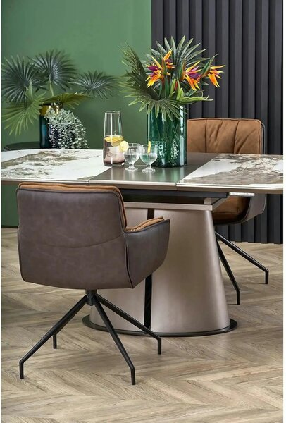 Scaun dining modern K523, maro/negru, stofa/piele ecologica, 61x61x85