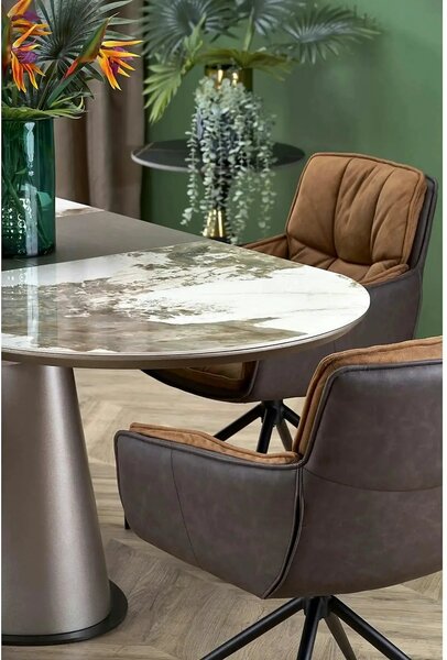 Scaun dining modern K523, maro/negru, stofa/piele ecologica, 61x61x85
