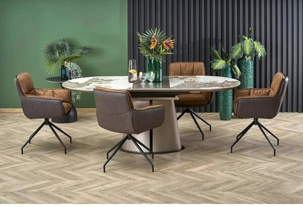 Scaun dining modern K523, maro/negru, stofa/piele ecologica, 61x61x85