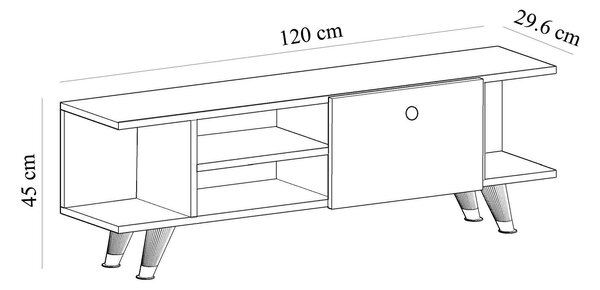 Comoda TV Fantery cu Rafturi si Usa, Nuc - Stejar, 120x45x30 cm