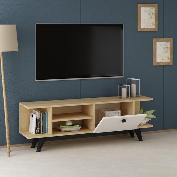 Comoda TV Fantery cu Rafturi si Usa, Nuc - Stejar, 120x45x30 cm