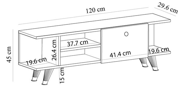 Comoda TV Fantery cu Rafturi si Usa, Nuc - Stejar, 120x45x30 cm