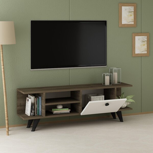 Comoda TV Fantery cu Rafturi si Usa, Nuc - Stejar, 120x45x30 cm