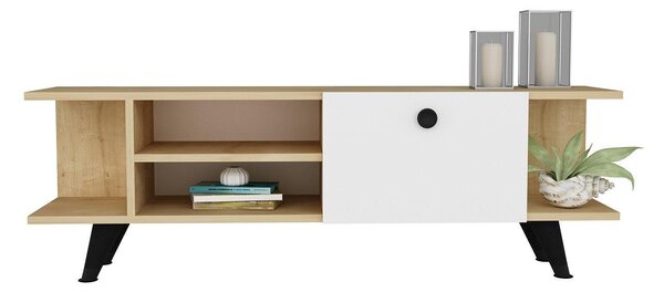 Comoda TV Fantery cu Rafturi si Usa, Nuc - Stejar, 120x45x30 cm