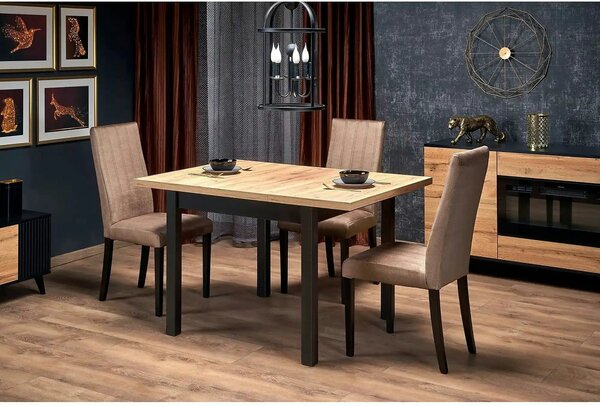 Masa bucatarie extensibila lemn TIAGO, stejar/negru, 90/125x90x77 cm