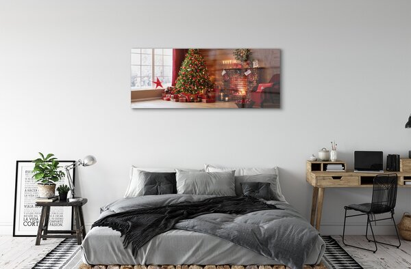 Tablouri pe sticlă Pom de Crăciun decor Cadouri șemineu