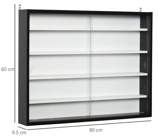 HOMCOM Vitrina Moderna pentru Colectionare 5 Etajere, Panou Suport de obiecte cu Etajere Reglabile, 80x9.5x60cm, Negru si Alb | Aosom Romania