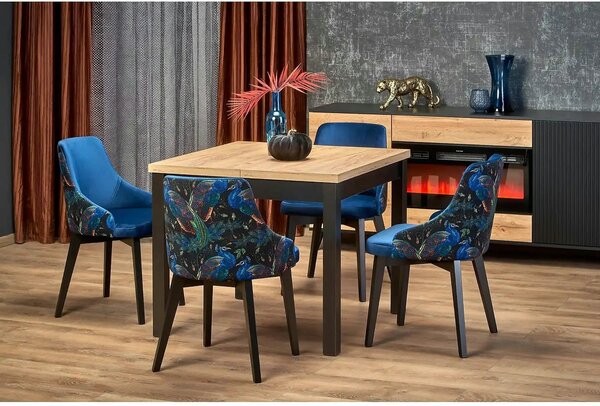 Masa bucatarie extensibila lemn TIAGO, stejar/negru, 90/125x90x77 cm