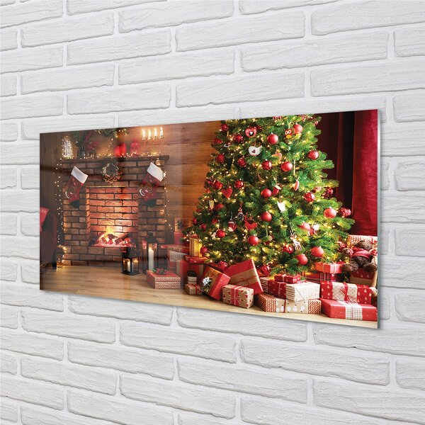 Tablouri pe sticlă Cadouri de Crăciun luminile pomului de șemineuri