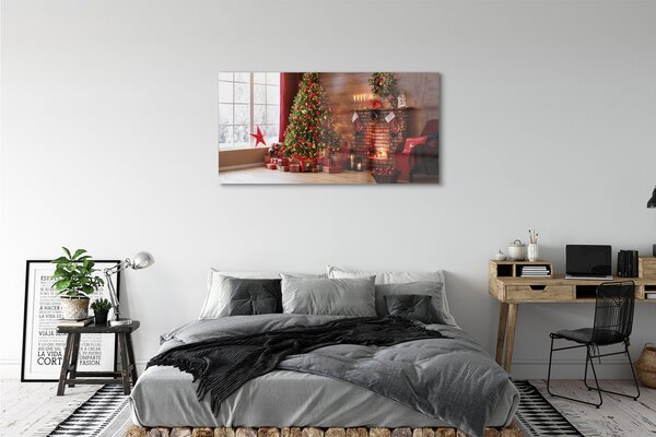 Tablouri pe sticlă Pom de Crăciun decor Cadouri șemineu
