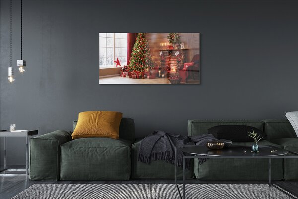 Tablouri pe sticlă Pom de Crăciun decor Cadouri șemineu