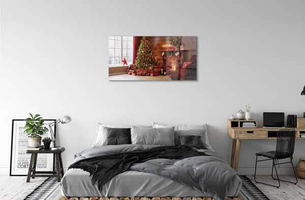Tablouri pe sticlă Pom de Crăciun decor Cadouri șemineu