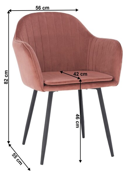 Scaun ZIRKON, roz/negru, stofa catifelata/metal, 56x55x82 cm