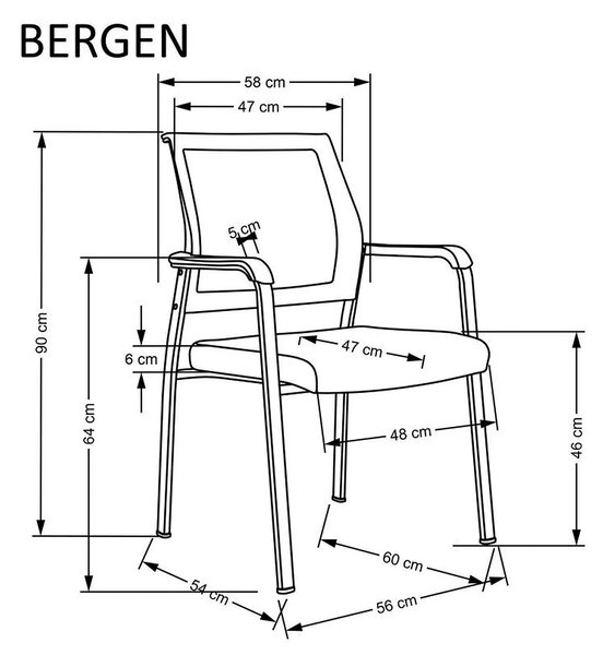 Scaun BERGEN, negru, stofa clasica/metal, 58x60x90 cm
