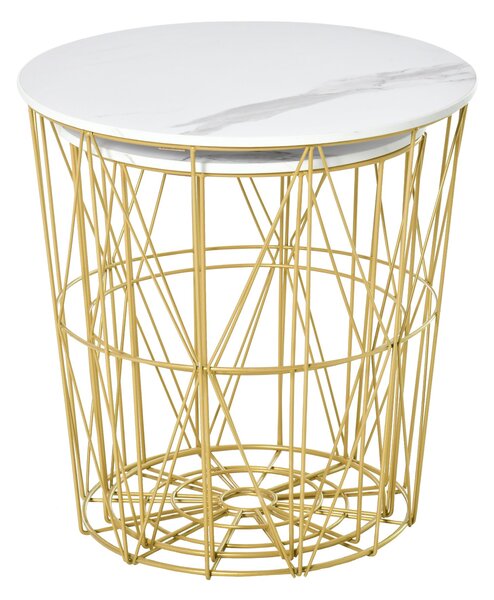 HOMCOM Set 2 Măsuțe de Sufragerie Stivuibile, Design Modern din Oțel și MDF, Φ44/Φ35x45.5cm, Alb Auriu | Aosom Romania