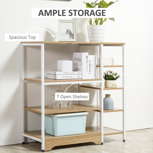 HOMCOM Raft Bucătărie Stil Industrial, Dulap cu 7 Rafturi, Design Modern, Alb, Soluție Depozitare Elegantă | Aosom Romania