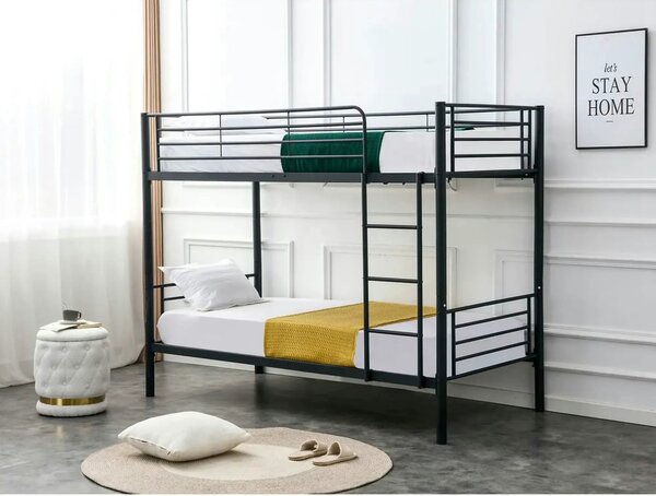 Pat supraetajat BUNKY 90x200, negru, metal, cu somiera