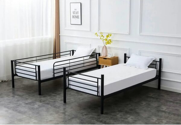Pat supraetajat BUNKY 90x200, negru, metal, cu somiera