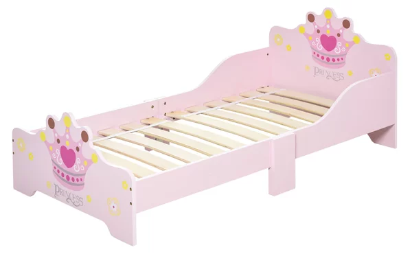 HOMCOM Pat Copii Siguranță Margini Înalte, 6 Picioare Lemn, pentru 3-6 Ani, 143x73x60cm, Roz | Aosom Romania