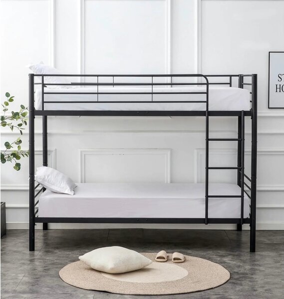 Pat supraetajat BUNKY 90x200, negru, metal, cu somiera