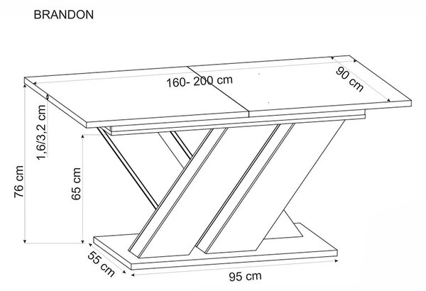 Masa extensibila BRANDON, stejar wotan/negru, PAL laminat, 160/200x90x