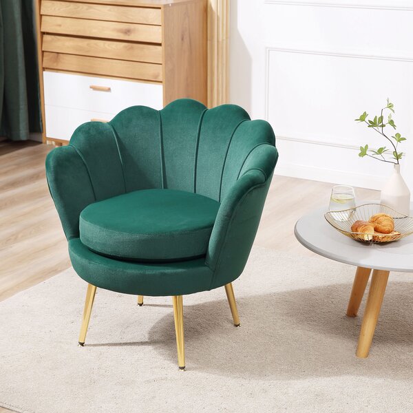 Fotoliu Vintage HOMCOM cu Design din Catifea Verde Fotoliu de Dormitor cu Spatar Inalt 75x63x73cm | Aosom RO