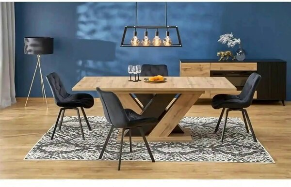 Masa extensibila BRANDON, stejar wotan/negru, PAL laminat, 160/200x90x