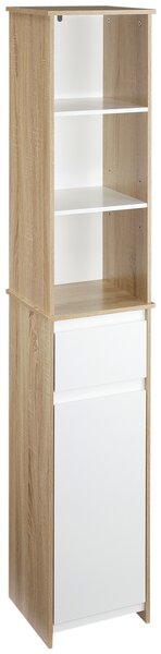 Kleankin Dulap pentru baie, de dimensiuni reduse, din lemn, dulap coloana cu rafturi, dulap si sertare, alb, 32.6x30x171.2cm