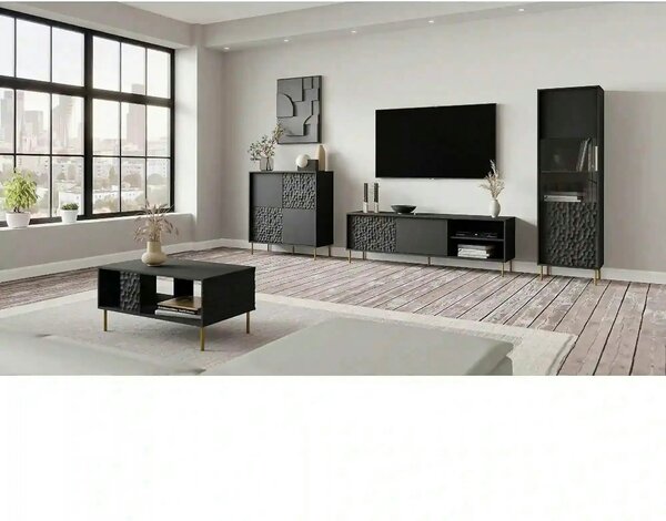 Comoda BULLET, negru/auriu, PAL laminat, 155x41x73 cm