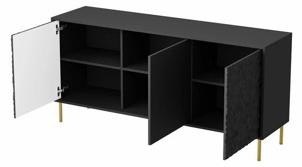 Comoda BULLET, negru/auriu, PAL laminat, 155x41x73 cm