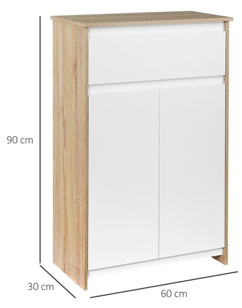 Kleankin Mobilier de Baie Multifuncțional, Combinație Dulap și Sertar, Design Modern în Nuanțe de Lemn și Alb, 60x30x90 cm | Aosom Romania