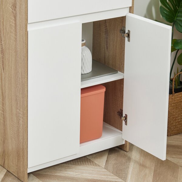 Kleankin Mobilier de Baie Multifuncțional, Combinație Dulap și Sertar, Design Modern în Nuanțe de Lemn și Alb, 60x30x90 cm | Aosom Romania