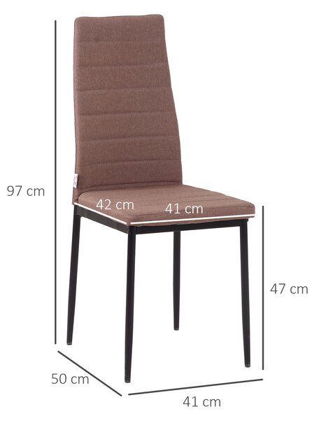Set 4 scaune captusite pentru sufragerie, Scaune de bucatarie, din metal si material textil kaki HOMCOM | Aosom Romania