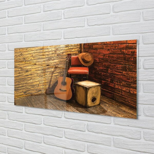 Tablouri pe sticlă Guitar scaun pălărie
