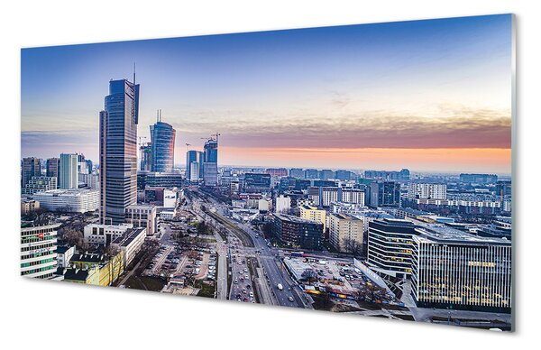 Tablouri pe sticlă Panorama de la Varșovia zgârie-nori răsărit de soare